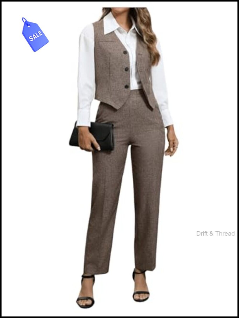 SOLY HUX Women's 2 Piece Button Down Sleeveless Blazer Vest Pants Set